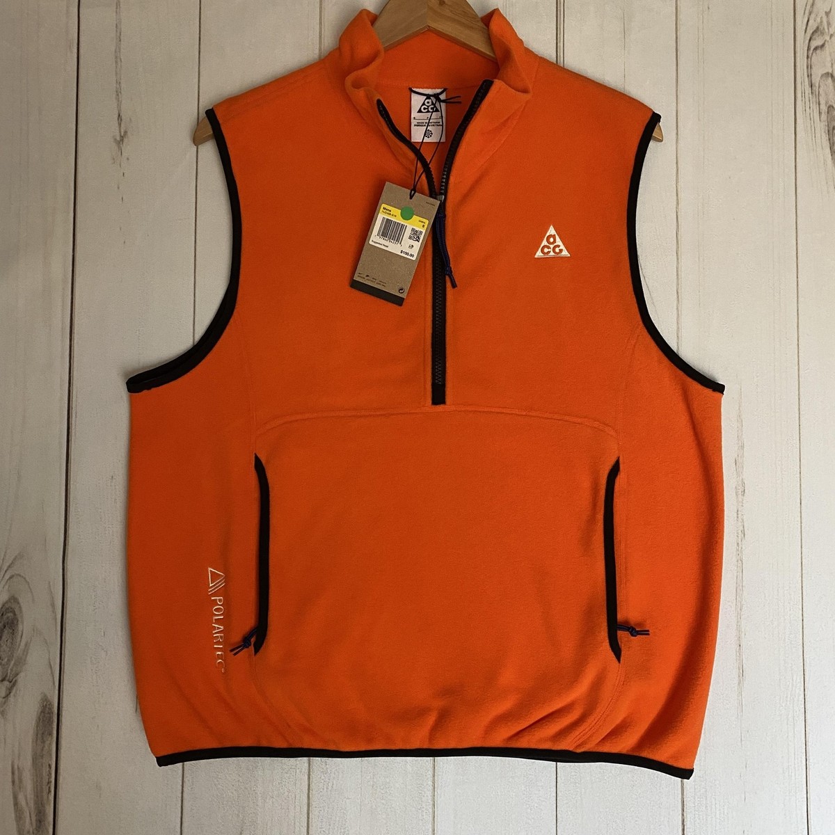 Nike ACG Vest Mens Small Orange Polartec Wolf Tree Fleece Thermal