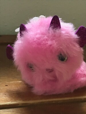 Small Plush Pomsie Poos Pink Dragon w Sparkly Wings Horns - Main Image