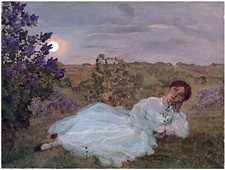 Spring Flowers Sunset Girl K. Somov Tile Mural Kitchen Wall Backsplash Ceramic