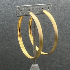 Huge Hoop Pierced Earrings Matte Satin Gold Interior Latch Retro Classic Mod MCM