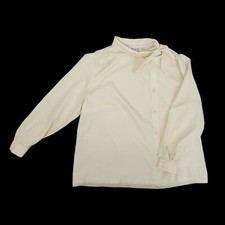 Vtg Button Down Blouse Womens Large Tie Neck Chiffon 70s Classic Balloon Puff
