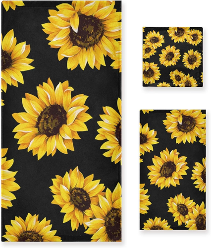Qilmy 3-Piece Sunflower Towel Set Bath Towel, Hand Towel and Washcloth Super Sof - Picture 8 of 12