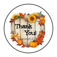 30 THANK YOU WOOD HEART PUMPKINS ENVELOPE SEALS LABELS STICKERS 1.5" ROUND 