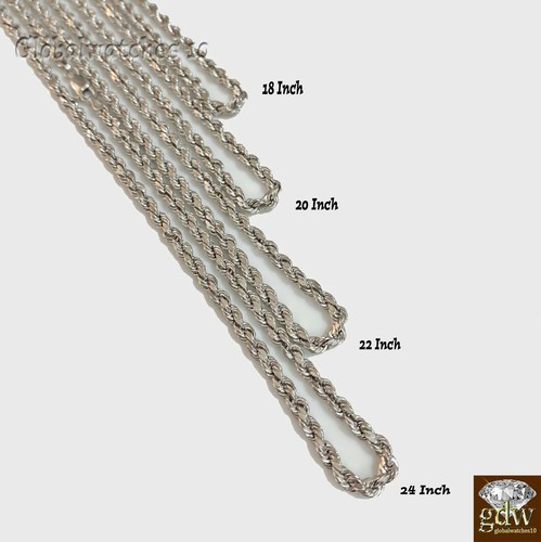 10k White Gold Rope Chain in 18 20 22 