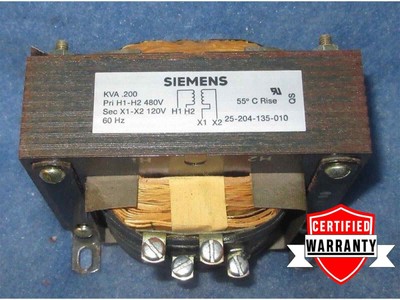 Siemens 25-204-135-010 120V/480V 60HZ .200KVA Voltage Transformer 1 Year Warrant