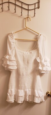 for love and lemons bora bora mini dress For Love & Lemons Mimi Long Sleeve Mini Dress - White