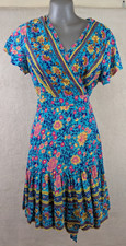 Zesica sz S Wrap Dress blue floral print ss rayon women 1279