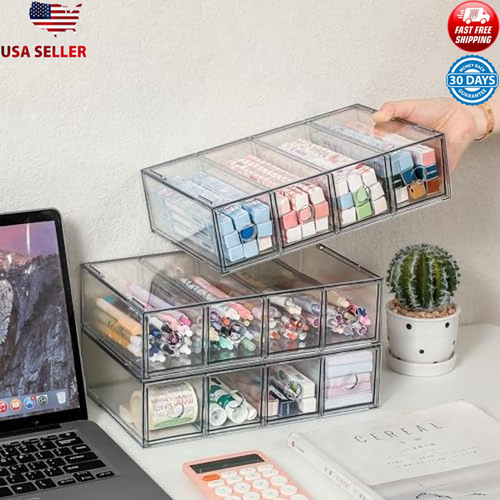 Stackable Acrylic Storage Drawers 3-Pack Clear Organizer Desk Office ...