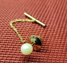 Vintage Classic Tie Tack Tie Pin Tie Stay Gold Tone w/ Pearl 6.6mm