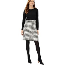 Ann Taylor Black White Tweed Knit Flare Crew Neck Long Sleeve Dress Size 10