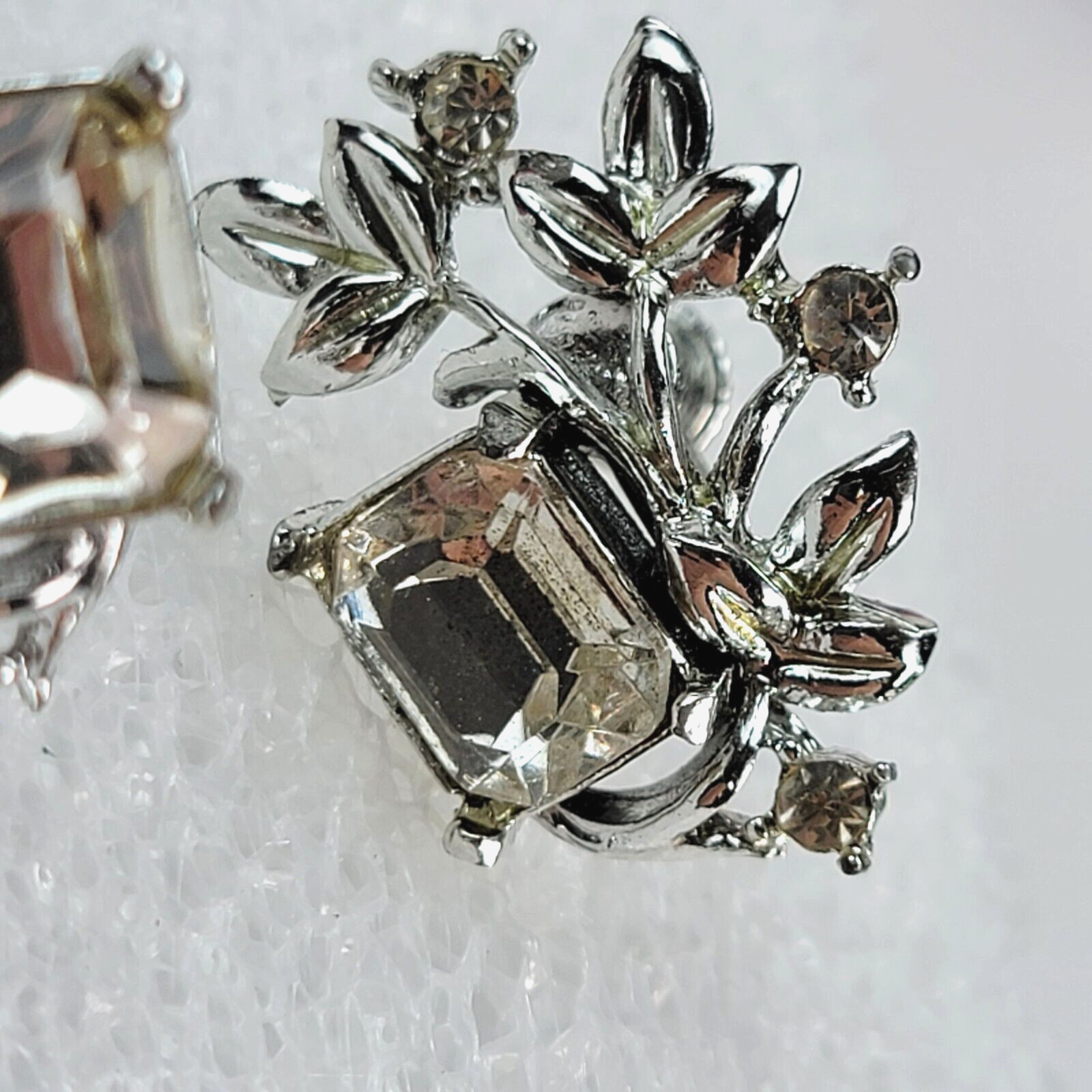 Silver-Tone Rhinestone Floral Rectangular Crystal… - image 2