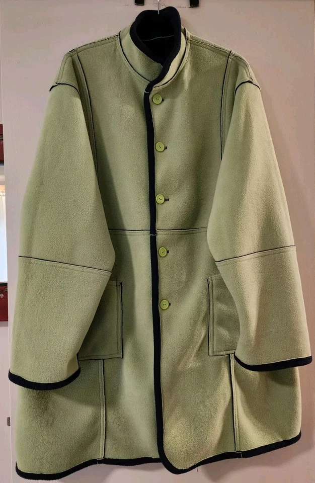 Susan Graver Women's 2XL Reversible Fleece Button Up Coat Blue & Lime Green  - Image 2 of 4