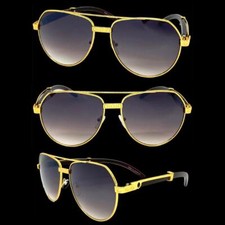 Men CLASSY Elegant Vintage Retro Hip Hop Style SUNGLASSES Gold  Faux Wood Frame