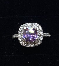 GORGEOUS STERLING SILVER CLEAR AND AMETHYST CZ RING SIZE 7