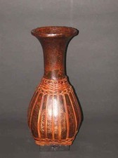 Woven Basket Vase Laquered and Hand Painted 20" Tall