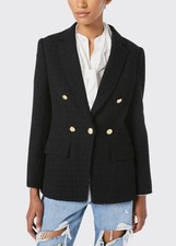 Frame Women's 70's Blazer Noir Black Textured Gold Button Raw Hem Tweed Size 4