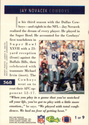 1993 Classic Pro Line Profiles #568 Jay Novacek - Dallas Cowboys