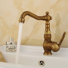 Antique Brass Bathroom Sink Faucet Single Handle Swivel Vanity Basin Mixer Tap