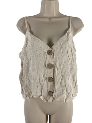 Stradivarius Women s Top Spaghetti Strap Button Front Cropped Size L