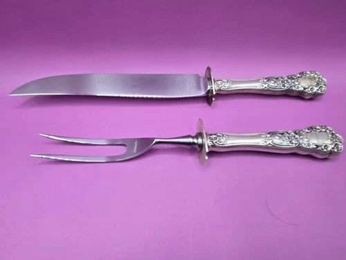 Buttercup Gorham Sterling 2 Pc. Steak Carving Set 10-1/8" Long Knife Fork 8-3/4"