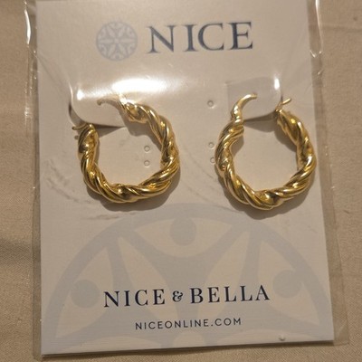 Nice & Bella Gold Tone Twisted Hoop Earrings Hinged Closure Nickel-Free