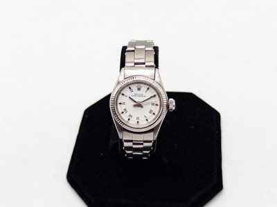Estate $7000 ROLEX WHITE ROMAN DIAL Oyster Perpetual SS Ladies Watch SERVICED