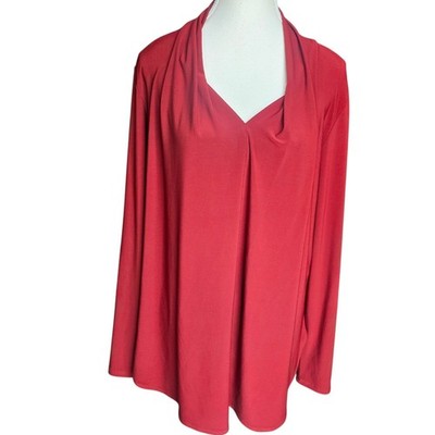Joseph Ribkoff Deep Red Jersey Knit V Neck Classic Tunic Blouse Size 12