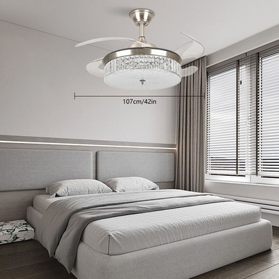 4'' Fan Chandelier 6987 Silver 3 Color Temperature Conversion W/ Remote Control