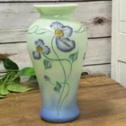 Fenton Sea Mist Green Iridized Floral Hand Painted Glass Vase 1997 Signed *Rare*