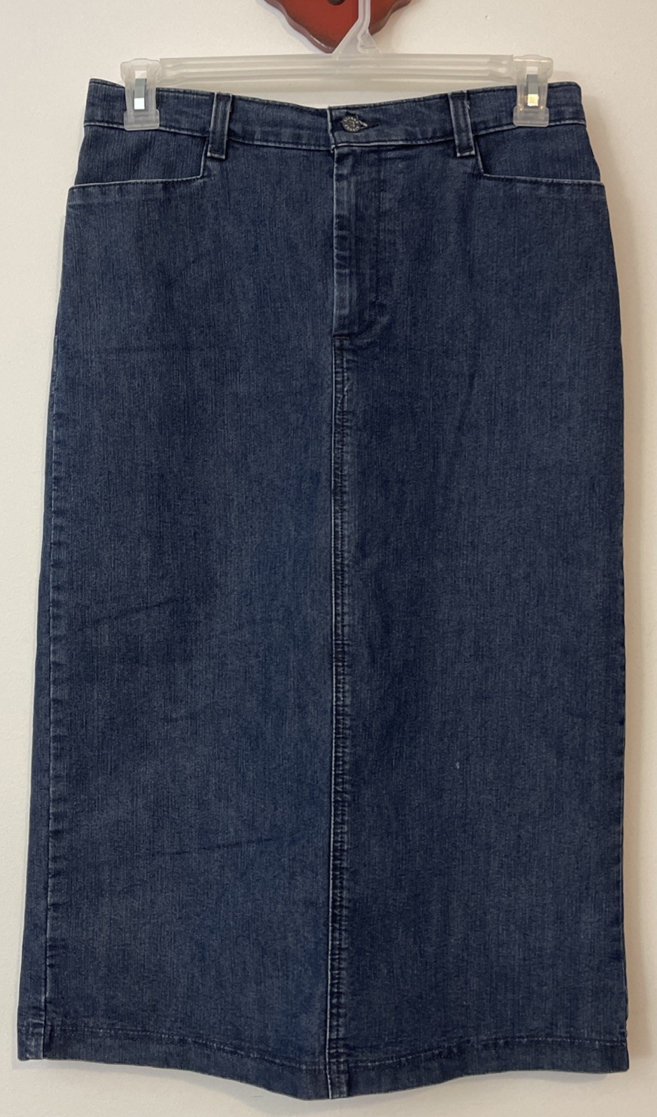 Riders Womens Size 8p Blue Long Cotton-Blend Straight-Fit Denim Skirt! A1363