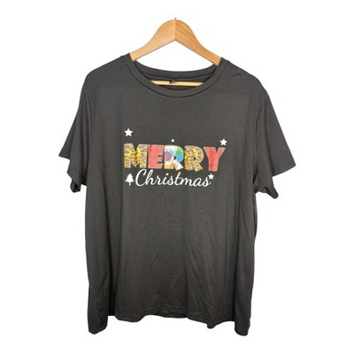 Merry Christmas Graphic T Shirt Leopard Plaid Holiday Top Curve Plus Size 2XL