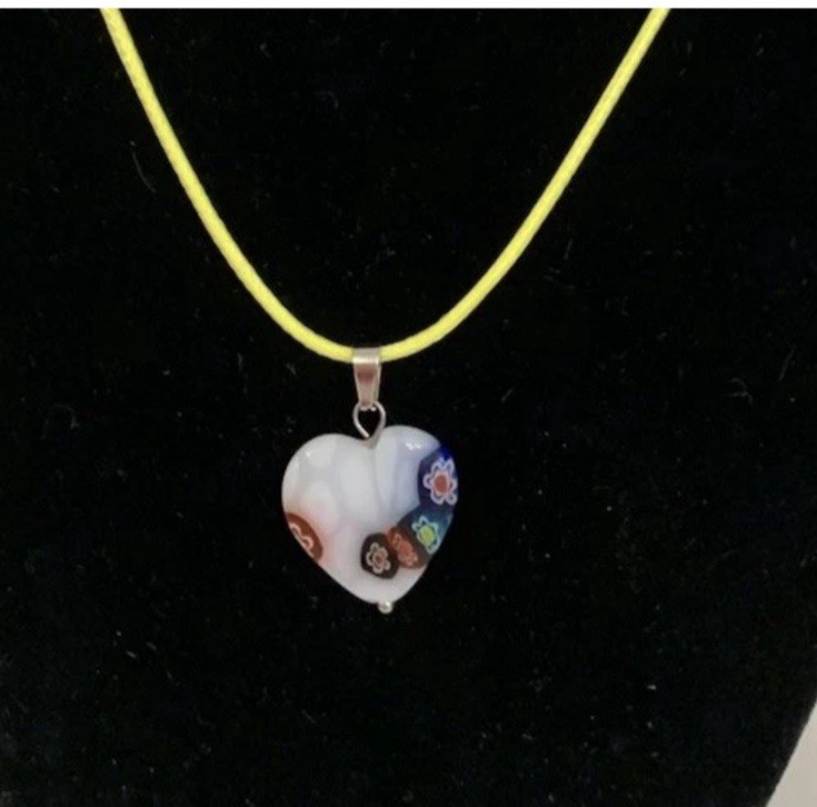 Two Millefiori Murano Style Glass Pendant Necklaces~Beaded~Yellow Cord~Handcraft