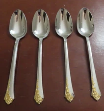 Oneida GOLDEN DAMASK ROSE Set of 4 Teaspoons Cube Stainless Flatware Lot G
