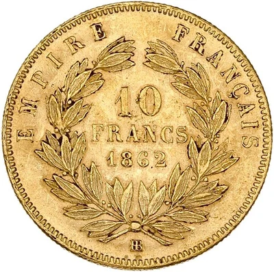 RARE - 10 Francs OR NAP III, LAURÉE 1862BB, TYPE HYBRIDE PETIT 10 - GENI SUP 61 - Photo 1/4