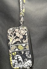 Vera Bradley Retired Baroque Wristlet Phone Holder Black Gray White Yellow Zip
