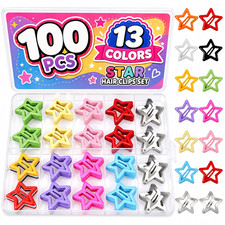 100PCS Star Hair Clips, Colorful Star Barrettes, 1.2" Metal Snap Clips