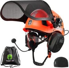 Forst Kettensäge Schutzhelm mit Bluetooth Gehörschützer Baumpfleger Helm Hart...