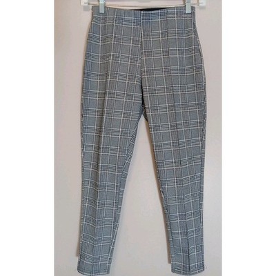 Maze Collection Women Grey Plaid Stitch Crease Stretch Legging Pants Size M