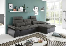 Ecksofa Couch Schlafcouch Schlafsofa Lederlook schwarz grau Ottomane rechts L