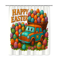 Cute Easter Shower Curtain with Colorful Eggs and Mini Car