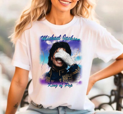 Michael Jackson Musik T-Shirt - King Of Pop Vintage 80er 90er Glitzer Unisex Tee