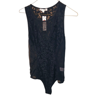 It Girl Women's Large Bodysuit NWT Black Floral Lace Sheer Mesh Goth Cosquette