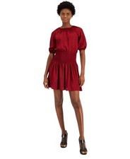 Michael Michael Kors Women's Satin Smocked Mini Dress (Dark Brandy, X-Small)
