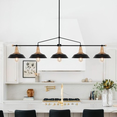 DHK wot Linear Chandelier 5-Light Black and Gold Chandelier Industrial Pendant