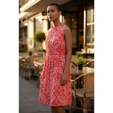 Tory Burch Silk Blend Floral Coral White Sheath Dress Size 10 Knee Length