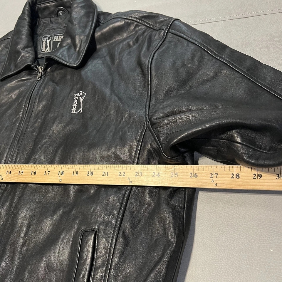 Abrigo Chaqueta de Golf PGA Tour Hombres Negro Suave Guijarro Hombres Cuero Tostado Cremallera-XL-B3-1 Foto 4 de 4