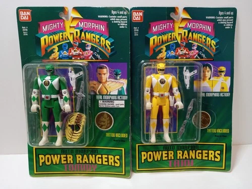 LOT Vintage 1994 Bandai Auto Mighty Morphin Power Rangers Green + Yellow Figures