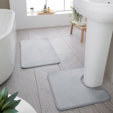 Image of Catherine Lansfield Anti-Bacterial Memory Foam Bath Mat & Pedestal Mat Set