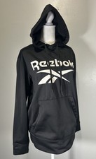 Reebok Hoodie Fleece Lined Kangaroo Pocket Sweatshirt Black Long Slim Unisex S