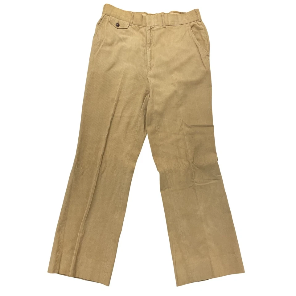 Винтажные мужские желтовато-коричневые ВЕЛЬВЕТОВЫЕ брюки MoD 70-х BELLBOTTOMS DISCO брюки 36 - Изображение 2 из 4